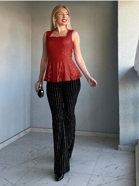 Red Sequin Peplum Top XL